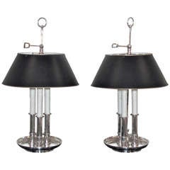 Pair Maison Charles 1940's French Silver Malmaison Bouillotte Lamps 8