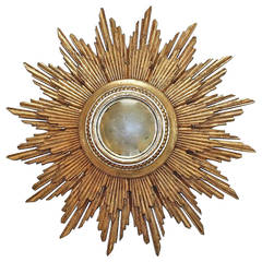 French Soleil Sunburst Giltwood Wall Mirror