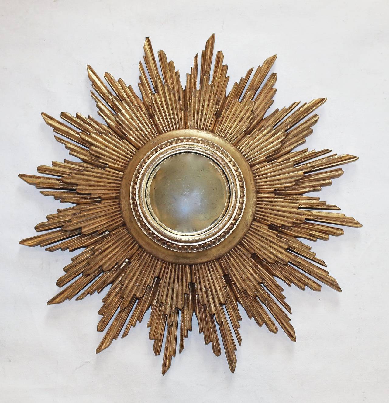 French Soleil Sunburst Giltwood Wall Mirror In Excellent Condition In Palm Springs, CA