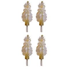Set 4 Barovier 
Toso Murano Italian Glass Leaf Wall Sconces