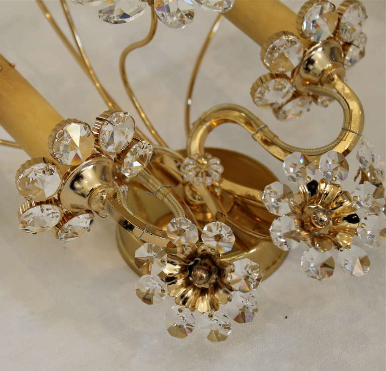 Pair Crystal Floral Gold Plated Wall Sconces 1