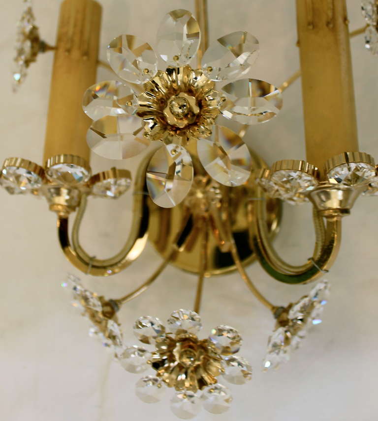 Pair Crystal Floral Gold Plated Wall Sconces 4