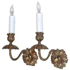Pair of Bagues French Bronze Flower Wall Sconces