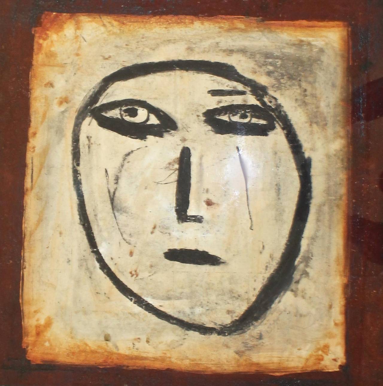 20th Century Pair of Large Jamali Abstract Face Oil on Cork Paintings