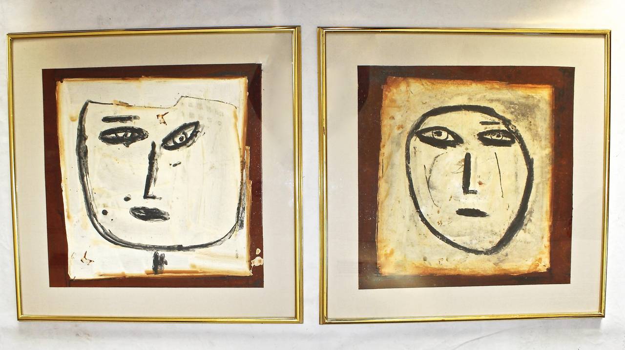 A fine pair of original oil on cork abstract 