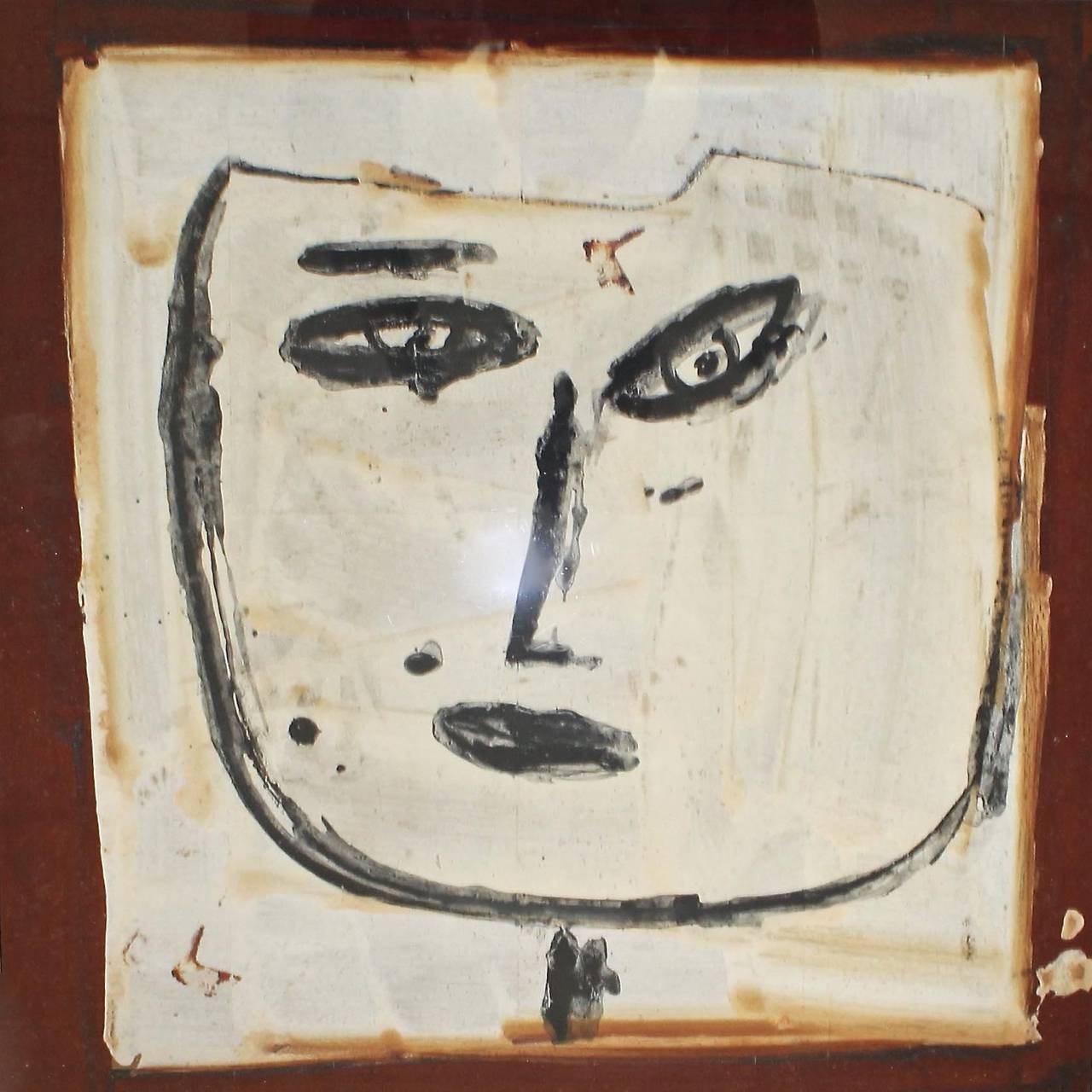 Pair of Large Jamali Abstract Face Oil on Cork Paintings In Excellent Condition In Palm Springs, CA