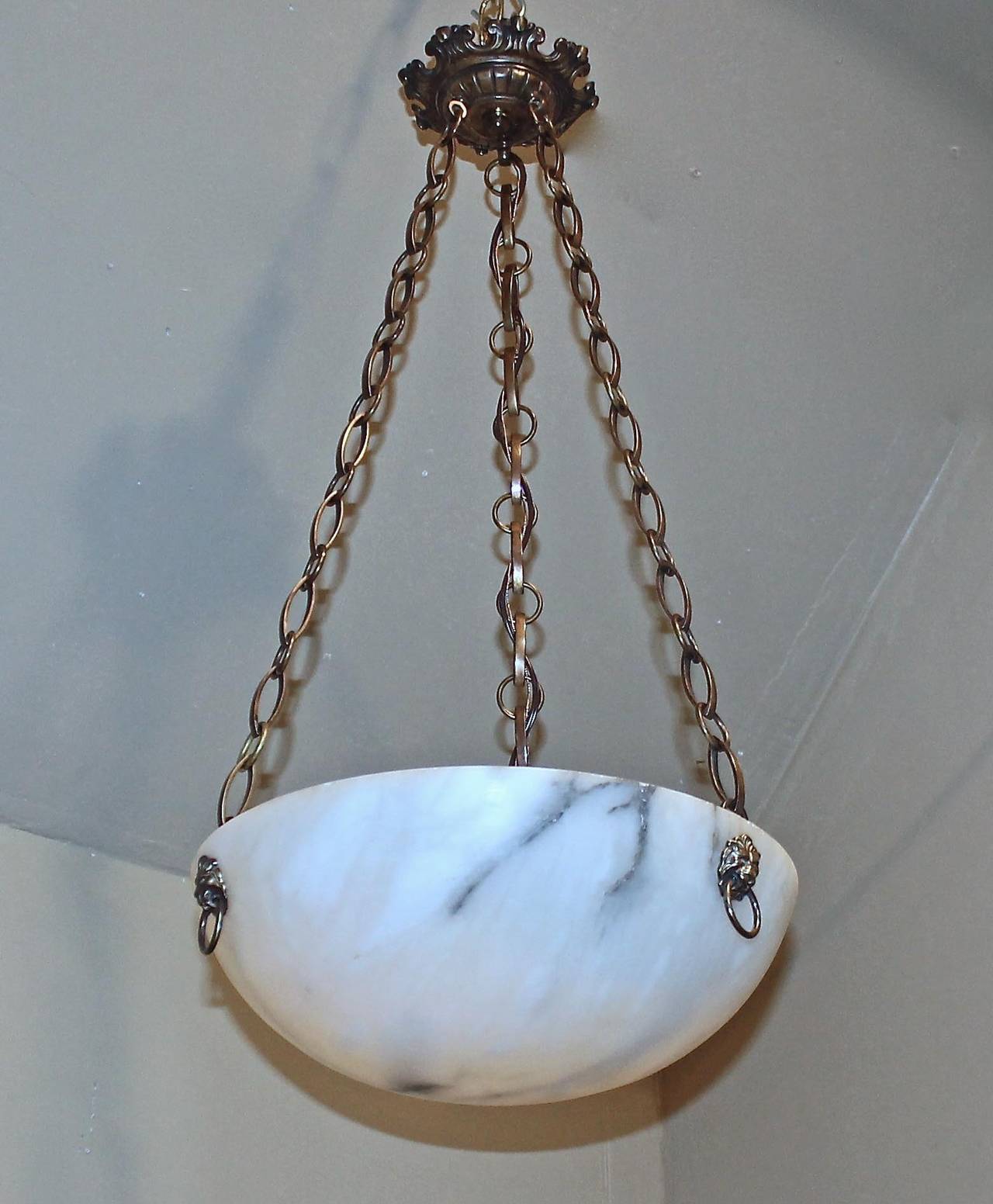 French Alabaster Ceiling Pendant Light or Chandelier 4