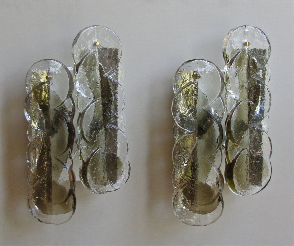 Mid-20th Century Kalmar 2 Panel Swirl Glass Wall Sconces