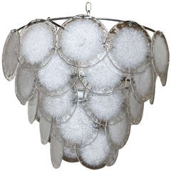Italian Vistosi Style Clear and White Glass Disc Chandelier