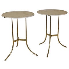 Pair of Cedric Hartman Bronze and Marble Side Tables