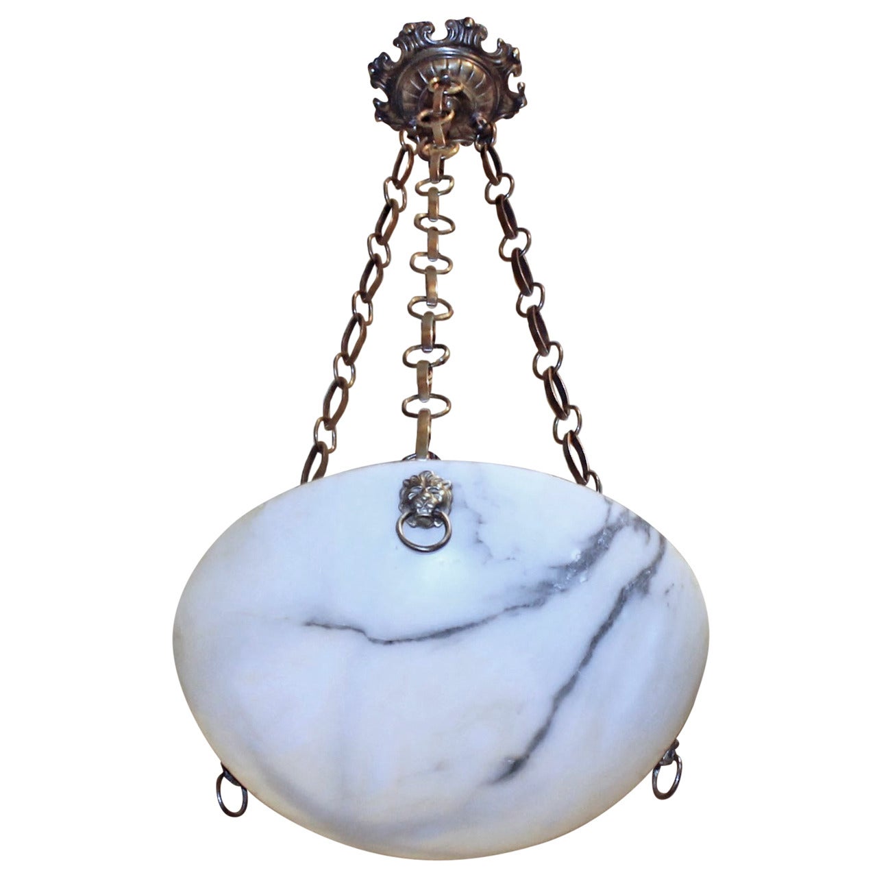 French Alabaster Ceiling Pendant Light or Chandelier