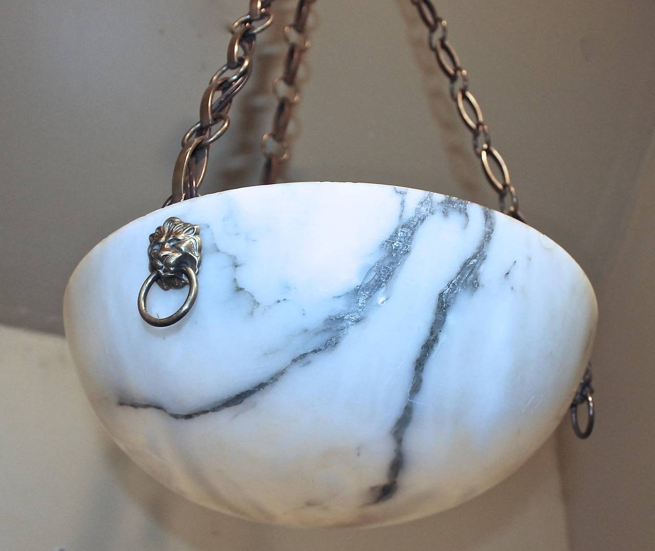 French Alabaster Ceiling Pendant Light or Chandelier In Good Condition In Palm Springs, CA