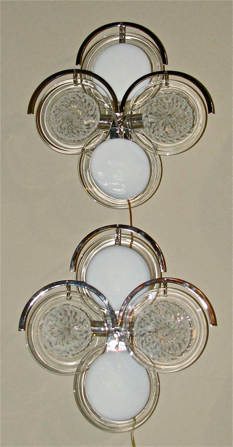 Pair Vistosi Italian Murano Glass Disc Wall Sconces