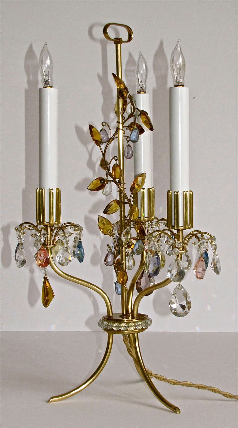 Rare Pair Lobmeyr Haerdtl Crystal Brass Table Lamps For