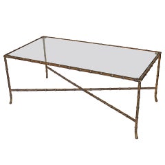French Bagues Style Bronze Faux Bamboo Coffee Cocktail Table