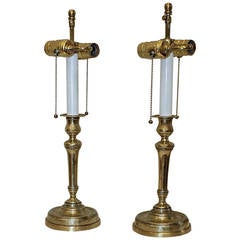 Pair of French Empire Brass Candlestick Lamps