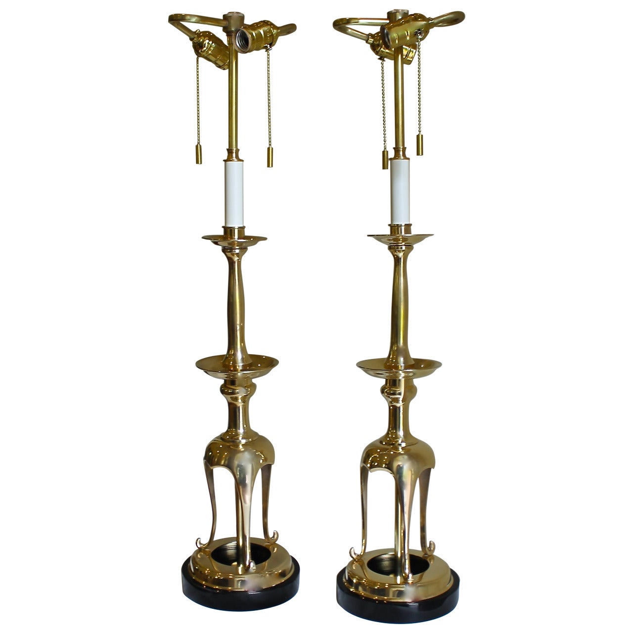 Pair of Brass, Japanese Candlestick Lamps