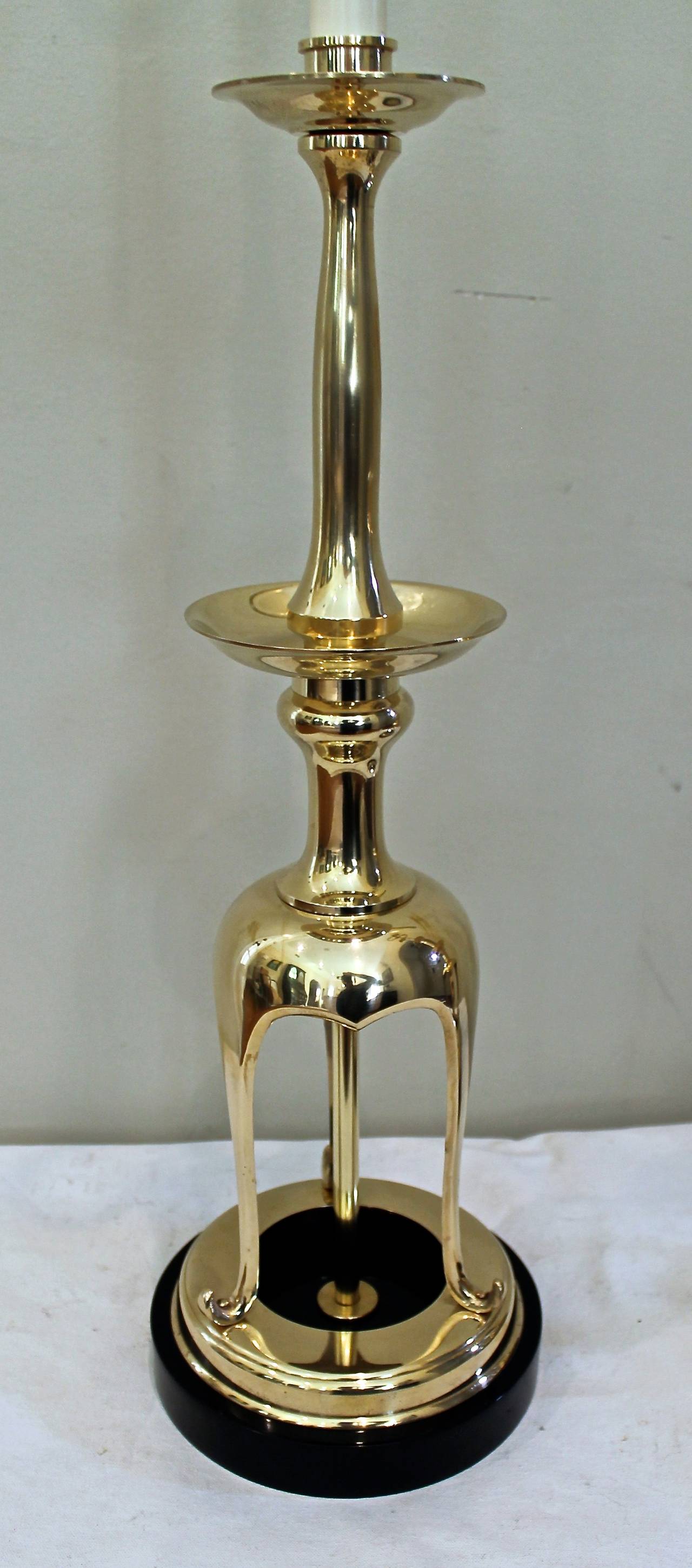 Pair of Brass, Japanese Candlestick Lamps 1