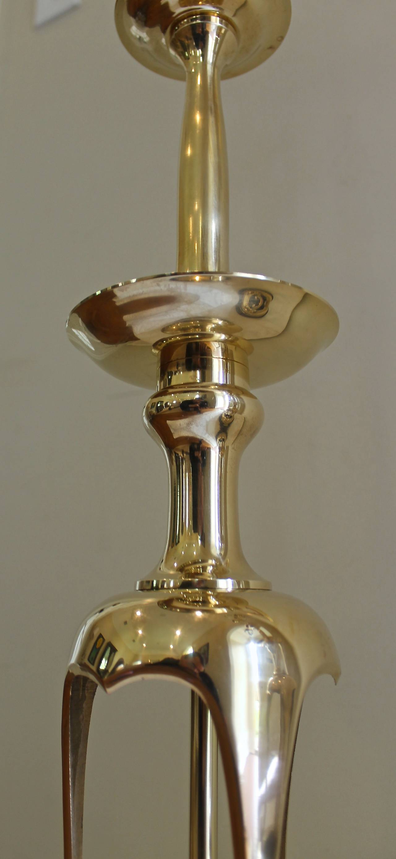 Pair of Brass, Japanese Candlestick Lamps 3