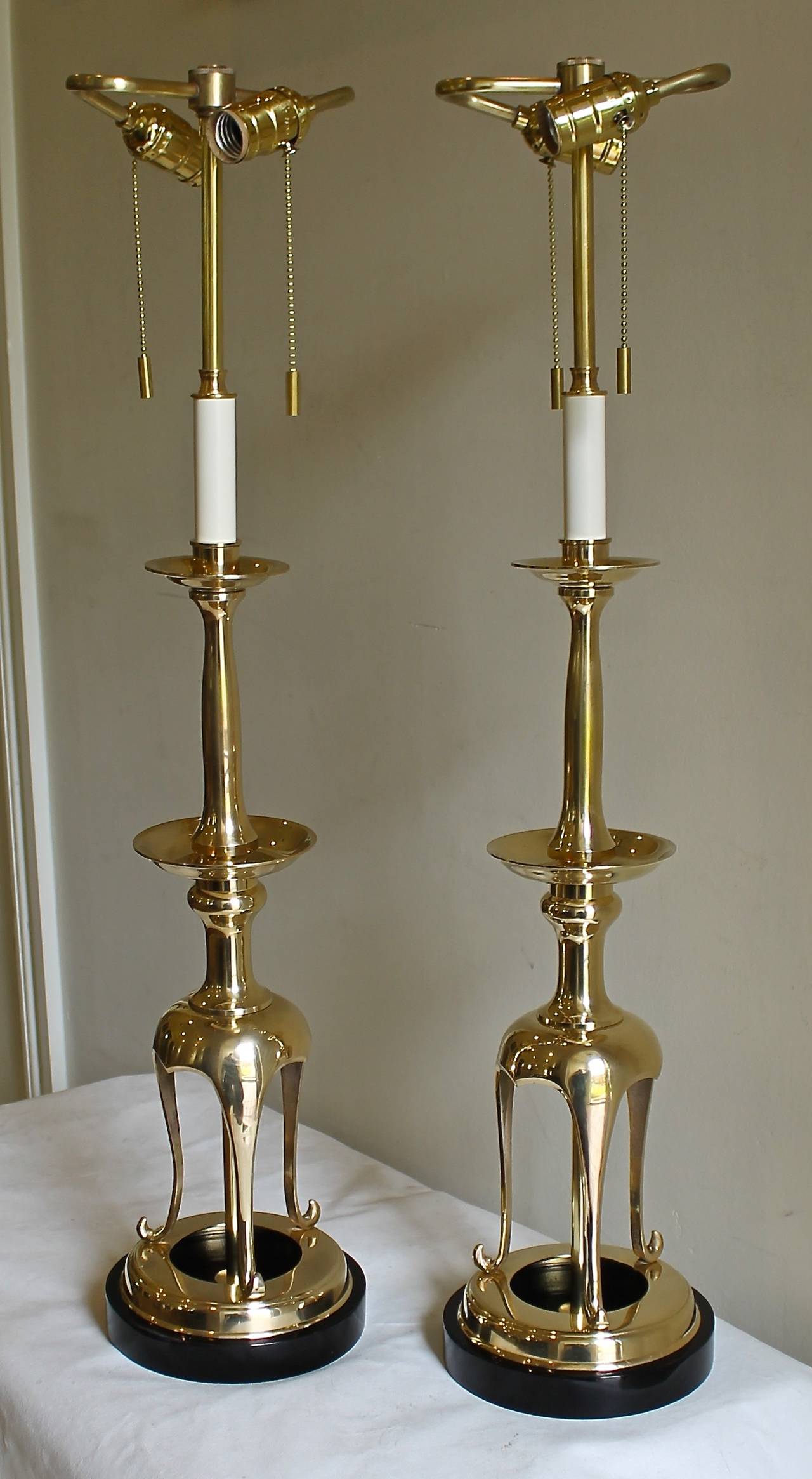 Pair of Brass, Japanese Candlestick Lamps In Excellent Condition In Palm Springs, CA