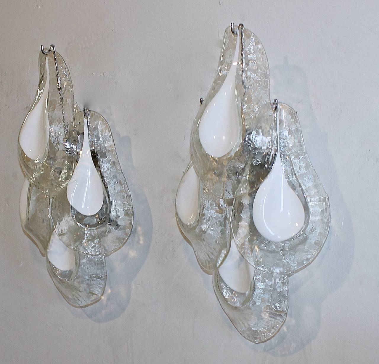 Pair of Mazzega, Italian Glass Tear Drop Sconces In Good Condition In Palm Springs, CA