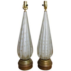Pair Barbini White Gold Murano Glass Lamps