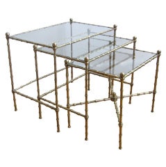 Trio de tables gigognes Bagues françaises en faux bambou et laiton
