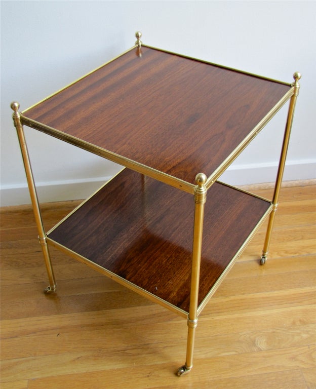 Pair Brass Mahogany 2 Tier End Side Tables 3