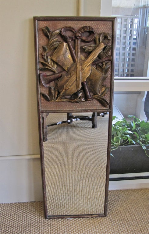 Italian Trumeau Wall Mirror Wood Carved Musical Motif