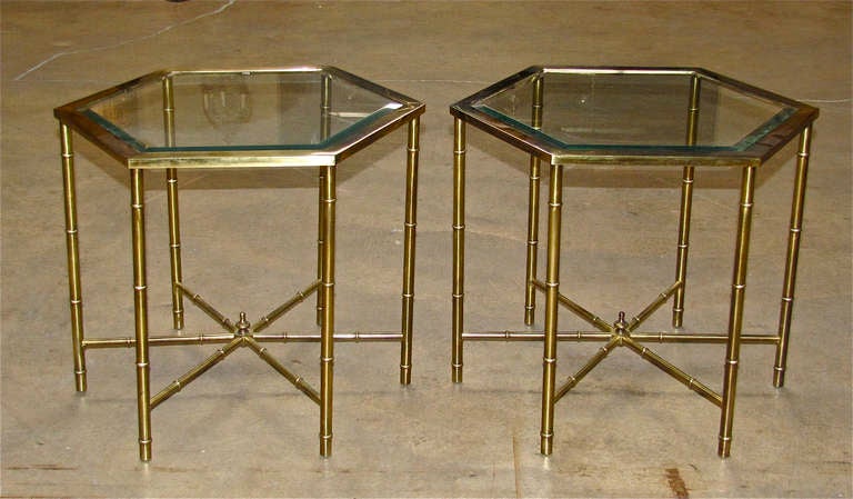 American Pair Mastercraft Faux Bamboo Brass Side End Tables