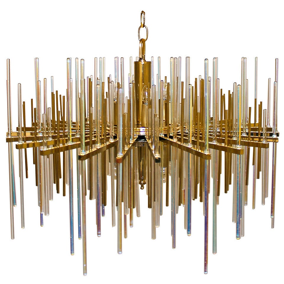 Rare Sciolari Italian Irridescent Glass Rod Chandelier