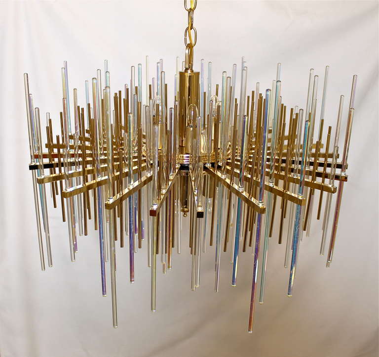 Mid-20th Century Rare Sciolari Italian Irridescent Glass Rod Chandelier