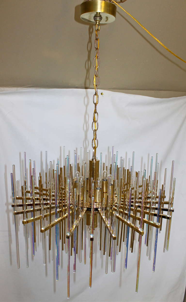 Rare Sciolari Italian Irridescent Glass Rod Chandelier 2