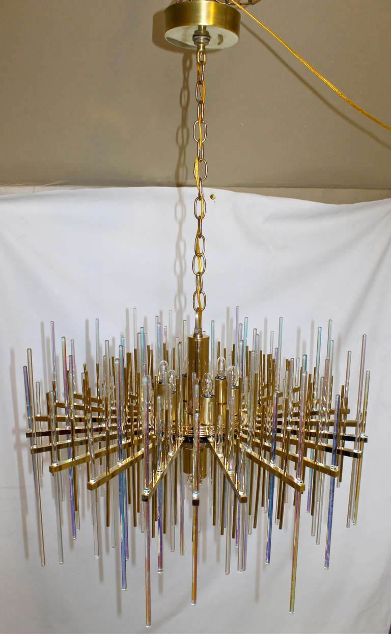 Rare Sciolari Italian Irridescent Glass Rod Chandelier 3