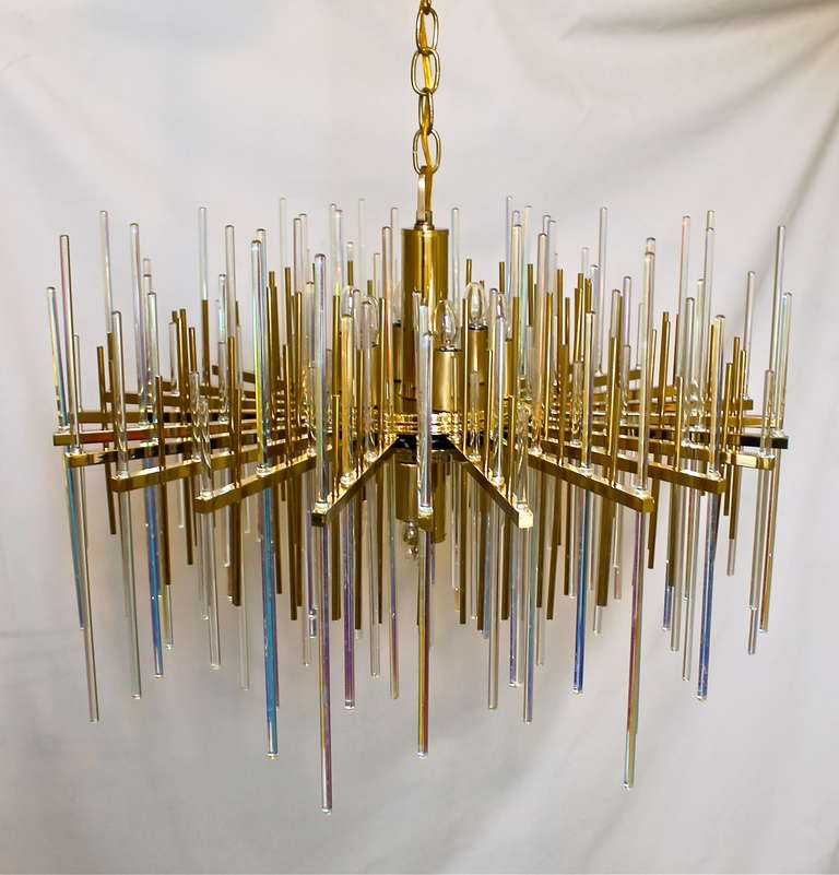 Rare Sciolari Italian Irridescent Glass Rod Chandelier 5