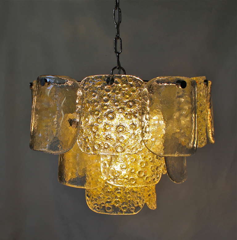 Camer Murano Yellow and Clear Textured Panel Glass Chandelier In Excellent Condition In Palm Springs, CA