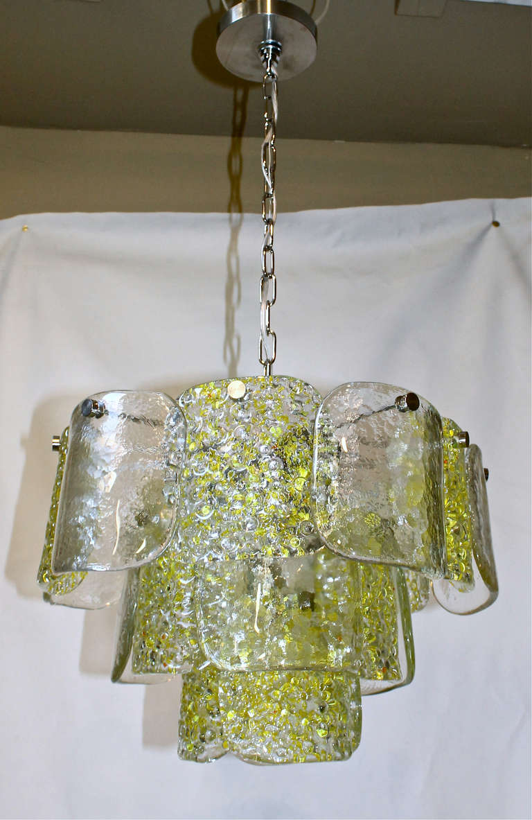 Camer Murano Yellow and Clear Textured Panel Glass Chandelier 4