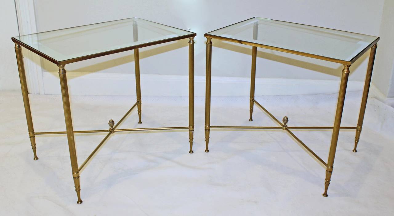 Pair of French Mirrored Brass Side or End Tables In Excellent Condition In Palm Springs, CA