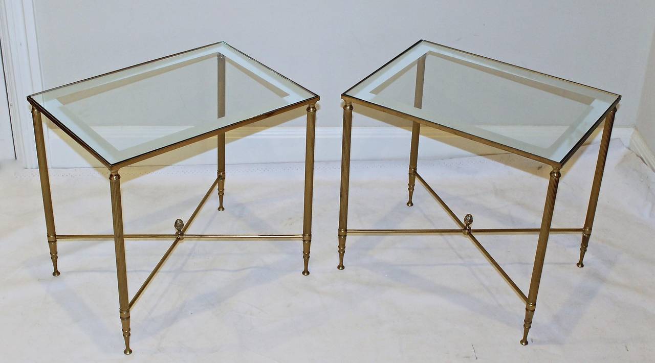 Pair of French brass end or side tables with 