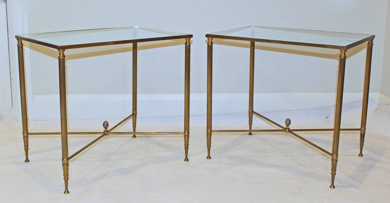 Mid-20th Century Pair of French Mirrored Brass Side or End Tables