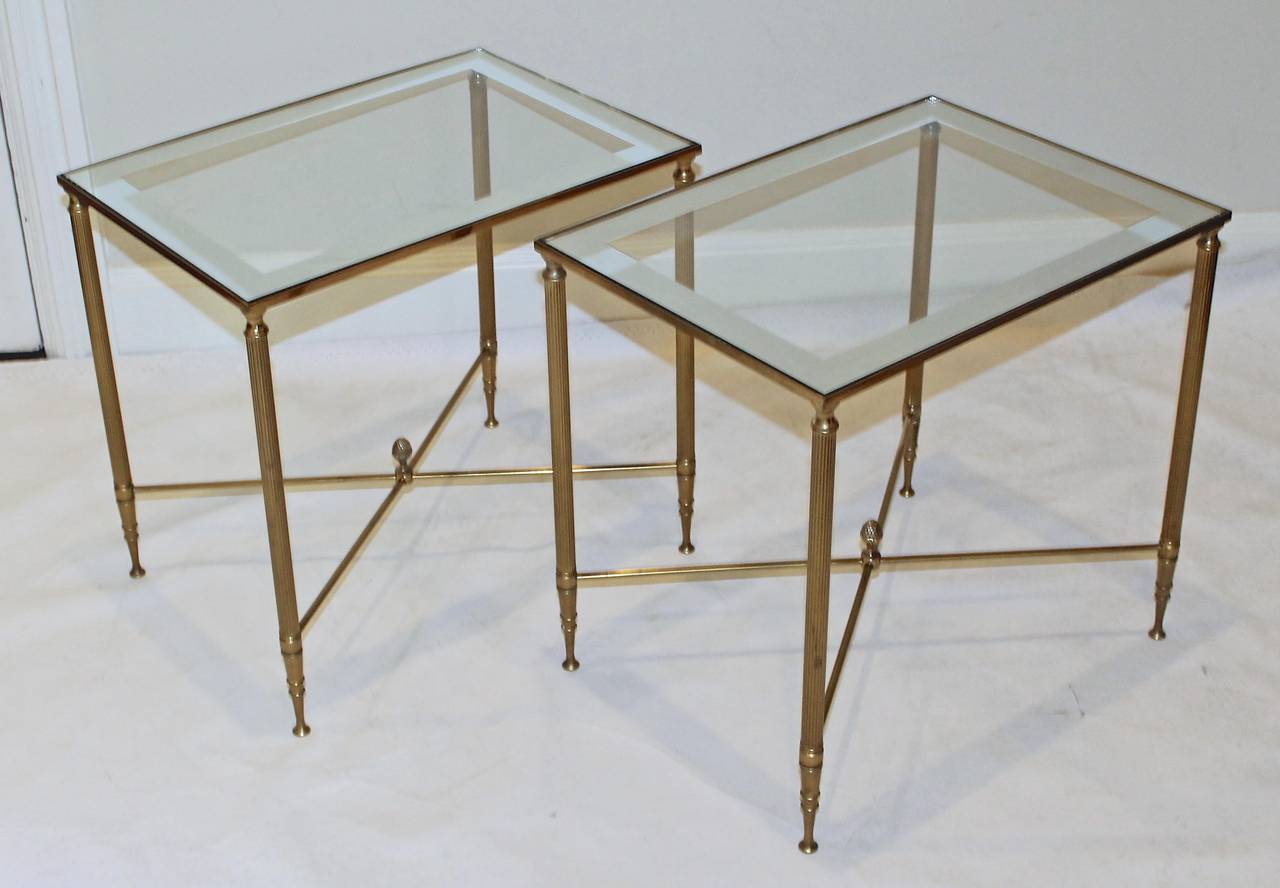 Pair of French Mirrored Brass Side or End Tables 1