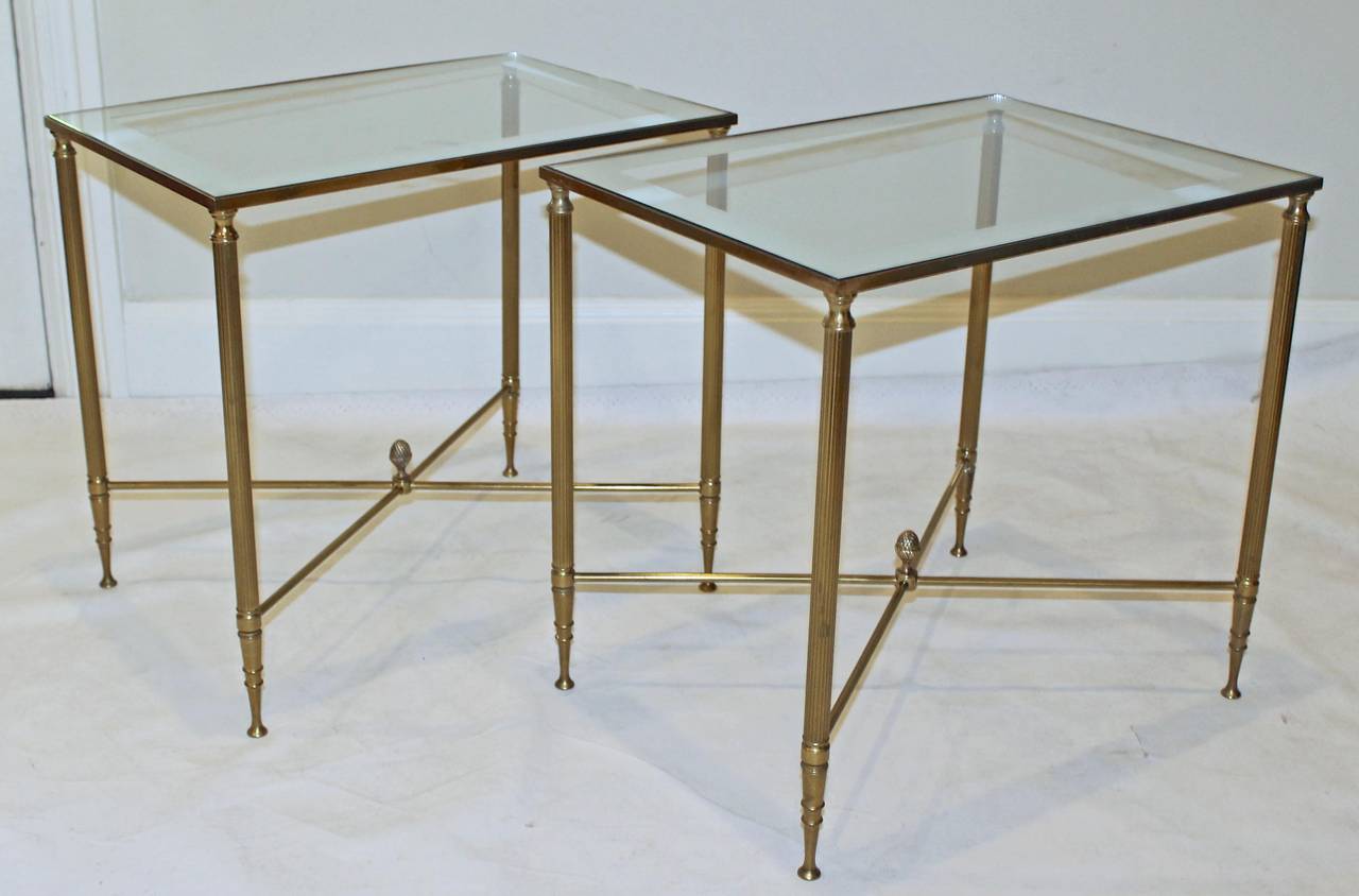 Pair of French Mirrored Brass Side or End Tables 6