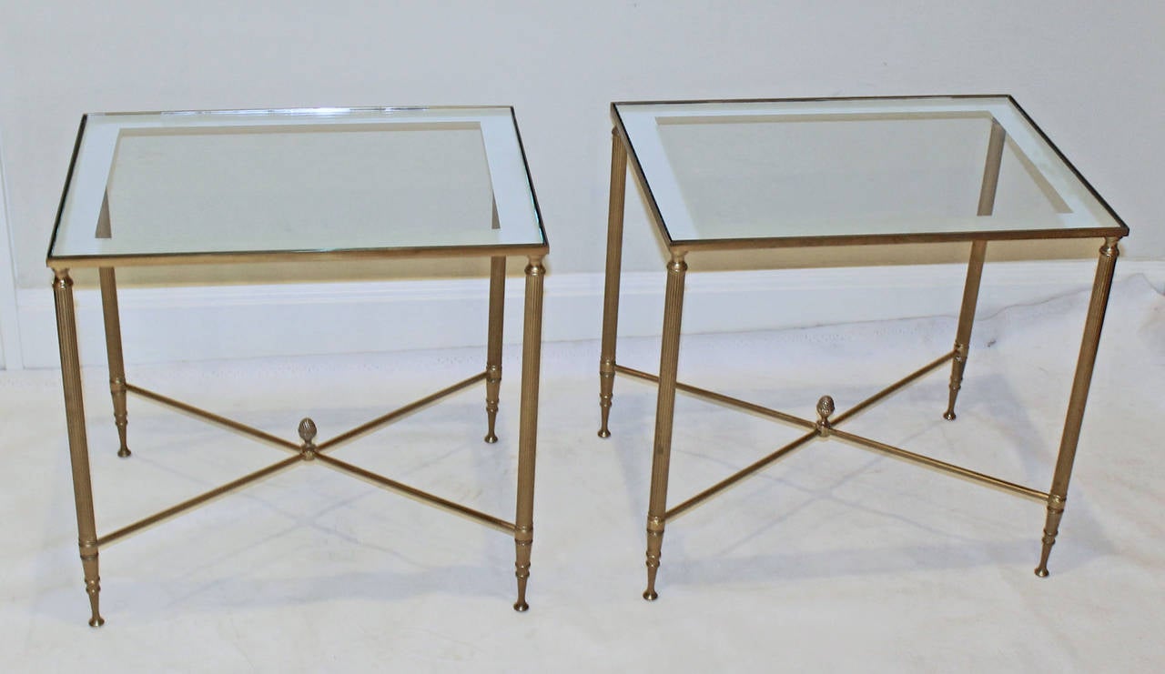 Pair of French Mirrored Brass Side or End Tables 4