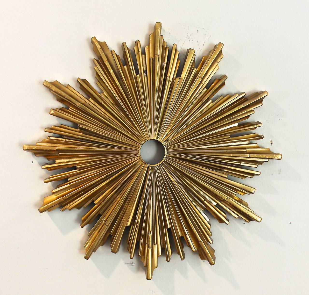 D'ore bronze sunburst or starburst ceiling mount for chandelier, or can be modified for use as flush mount ceiling light fixture as shown in photos. Made by E.F. Caldwell and stamped on reverse 