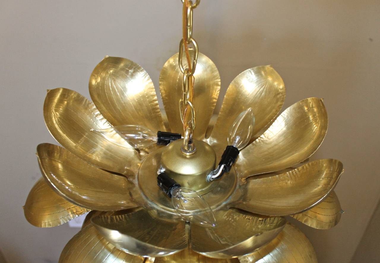 Mid-20th Century Large Rare Feldman Brass Lotus Chandelier or Pendant