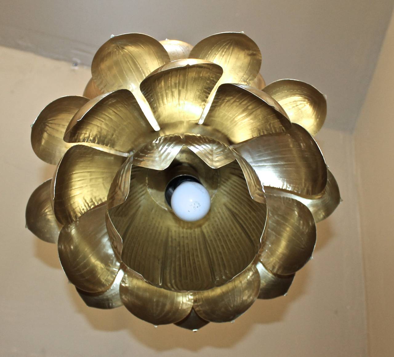 Large Rare Feldman Brass Lotus Chandelier or Pendant 2