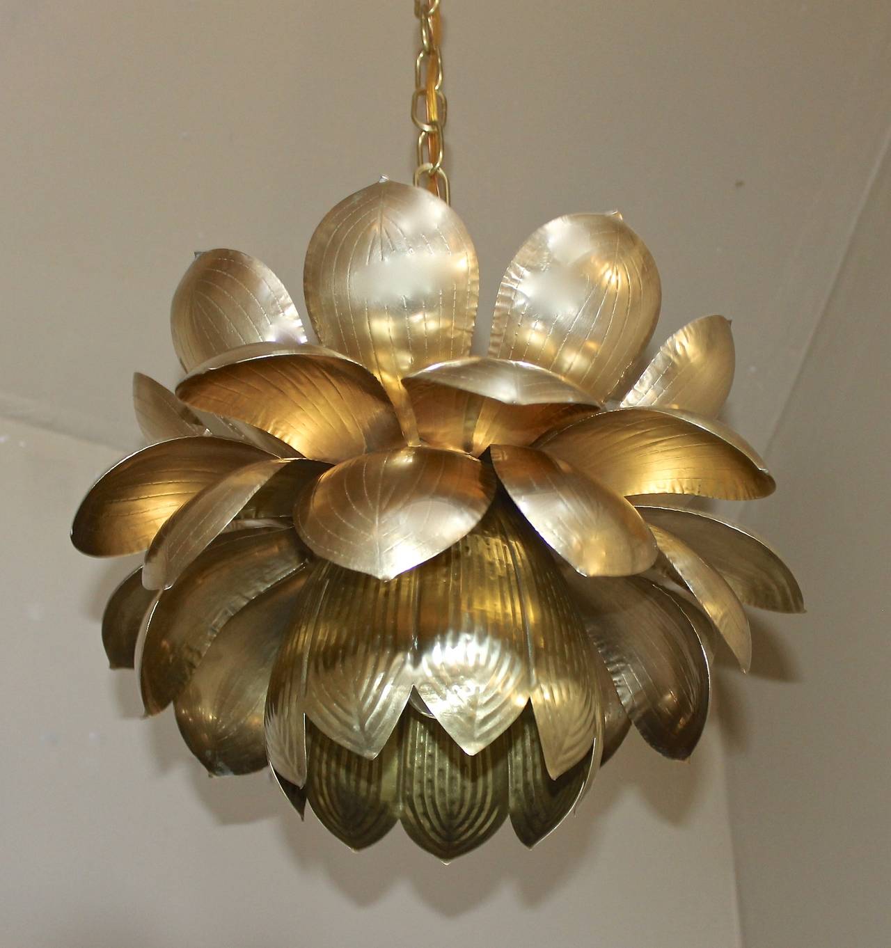 Large Rare Feldman Brass Lotus Chandelier or Pendant 3