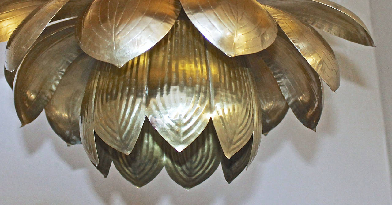 Large Rare Feldman Brass Lotus Chandelier or Pendant In Excellent Condition In Palm Springs, CA