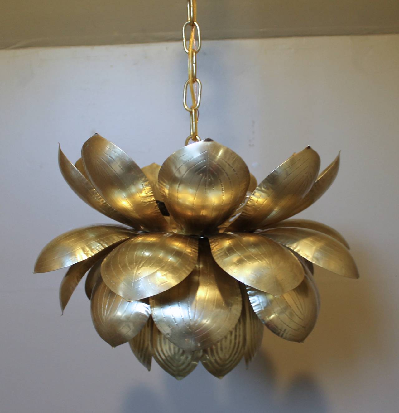 Large Rare Feldman Brass Lotus Chandelier or Pendant 1