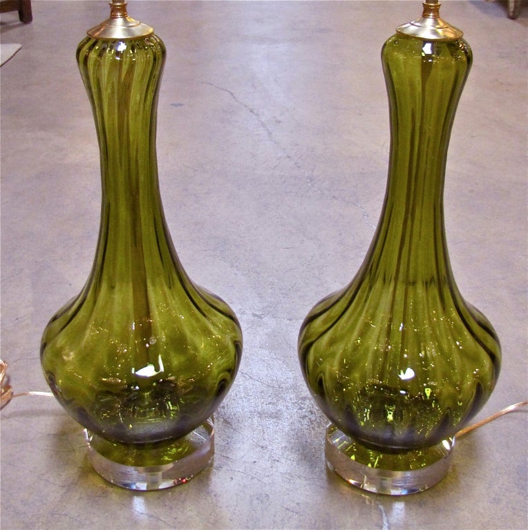Pair Absinthe Coloured Murano Glass Lamps 1